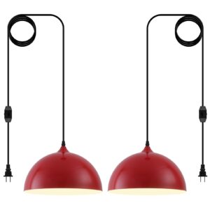 Red Plug in Pendant Light 2 Packs 11.8inch 14.7 ft, Farmhouse Pendant Light, Kitchen Pendant Lights, Pendant Lights Kitchen Island, Hanging Lights with Plug in Cord for Dining Room, Bedroom