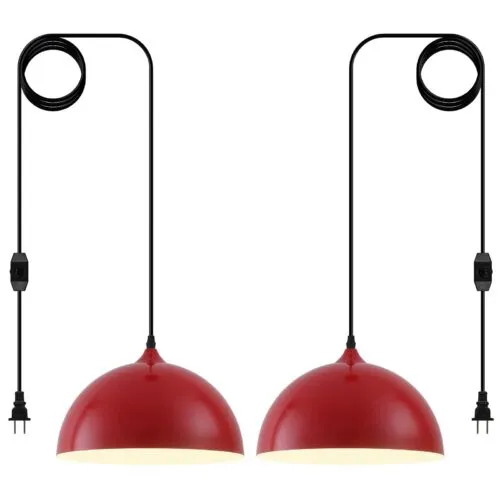 Red Plug-in Farmhouse Pendant Light 2-Pack