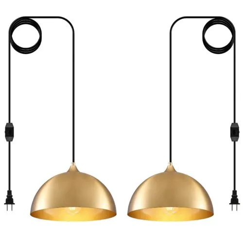 Gold Plug-in Farmhouse Pendant Light 2-Pack