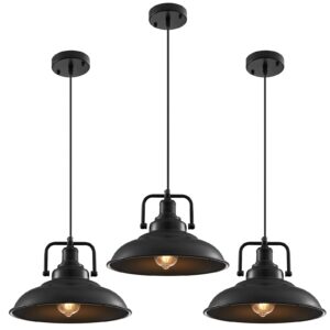 Black Pendant Light 12.5 inches 3 Packs, Farmhouse Pendant Light, Industrial Pendant Lighting, Kitchen Pendant Lights, Pendant Lights Kitchen Island for Dinning Room Entryway Barn