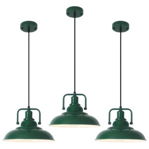 Farmhouse Pendant Light, 12.5inch, 3 Packs- Green Industrial Pendant Light, Kitchen Pendant Lights, Pendant Lights Kitchen Island, Pendant Light for Bedroom, Office, Kichen Sink, Library