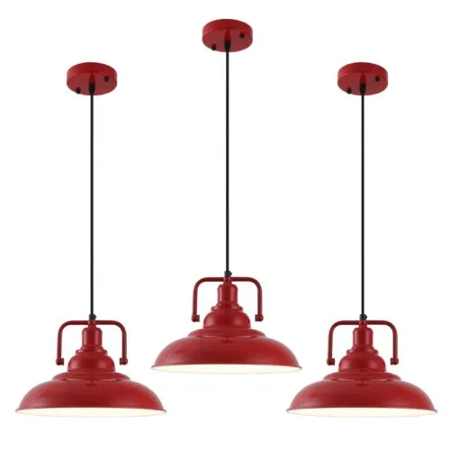 Red Farmhouse Industrial Pendant Light 3-Pack