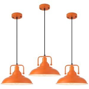 Orange Pendant Light 12.5 inches 3 Packs, Farmhouse Pendant Light, Industrial Pendant Lighting, Kitchen Pendant Lights, Pendant Lights Kitchen Island for Dinning Room Entryway Barn