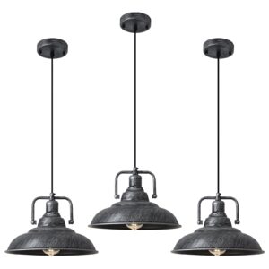Black and Silver Pendant Light 12.5 inches 3 Packs, Farmhouse Pendant Light, Industrial Pendant Light, Kitchen Pendant Lights, Pendant Lights Kithen Island for Bedroom; Living Room; Kitchen
