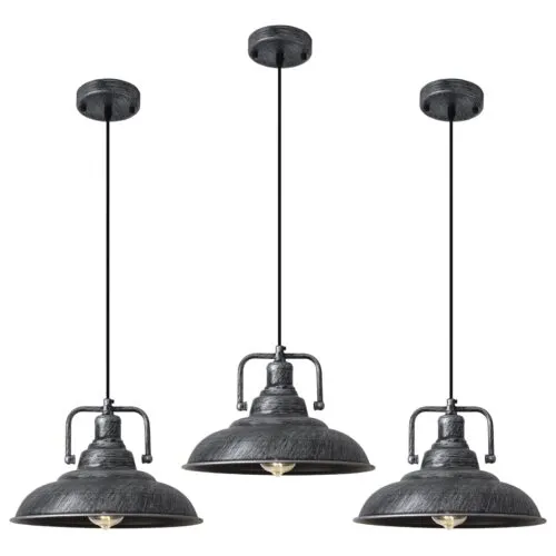 Black and Silver Farmhouse Pendant Light 12.5 Inch 3-Pack