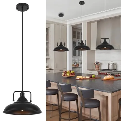 Black Large Farmhouse Pendant Light 15.7