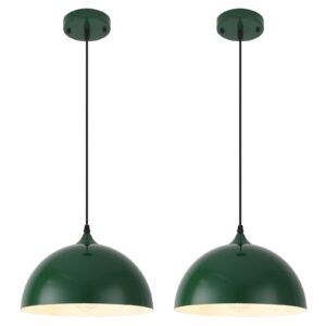 Farmhouse Pendant Light, 9.4inch, 2 Packs- Green Industrial Kitchen Pendant Lights, Pendant Lights Kitchen Island, Pendant Light for Bedroom, Office, Kichen Sink, Library