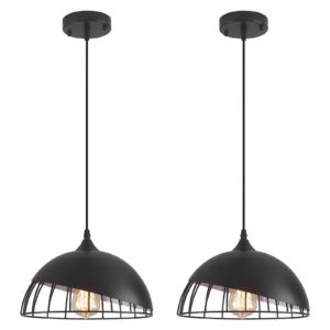 Black Pendant Light, 2 Packs 11.8inch Farmhouse Pendant Light, Modern Pendant Lights, Pendant Lights Kitchen Island for Living Room, Bar, Bedroom, Office
