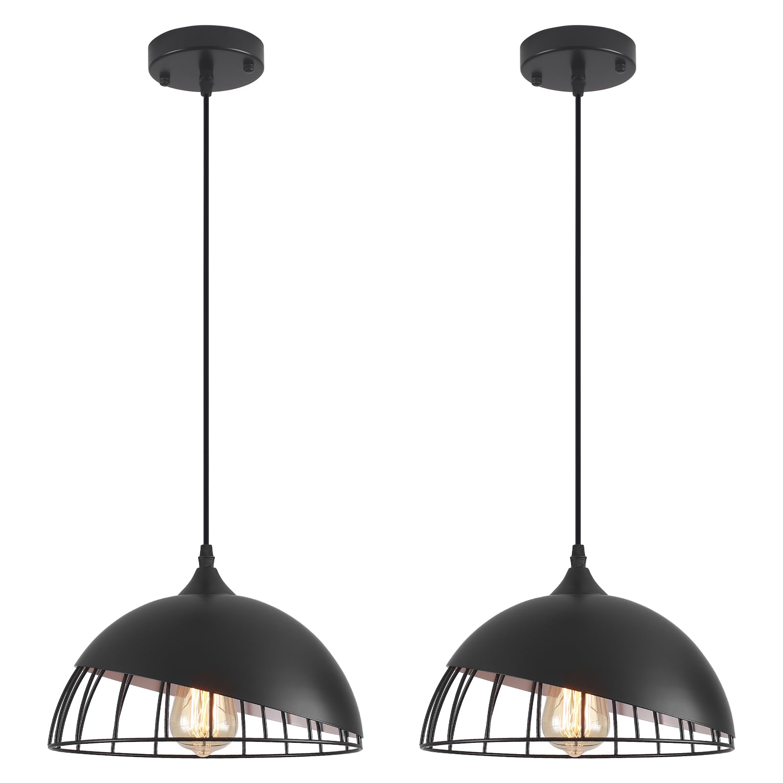 Black Pendant Light, 2 Packs 11.8inch Farmhouse Pendant Light, Modern Pendant Lights, Pendant Lights Kitchen Island for Living Room, Bar, Bedroom, Office