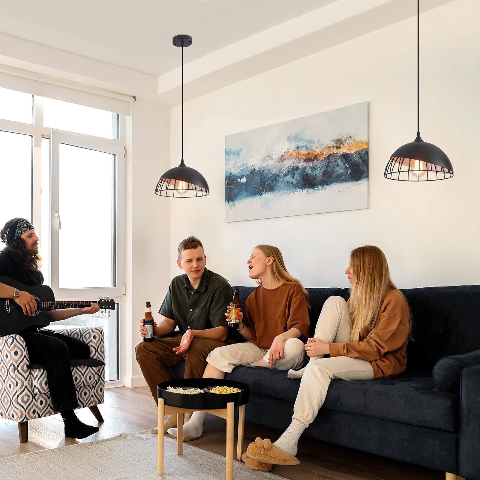 Black Pendant Light, 2 Packs 11.8inch Farmhouse Pendant Light, Modern Pendant Lights, Pendant Lights Kitchen Island for Living Room, Bar, Bedroom, Office - Image 2