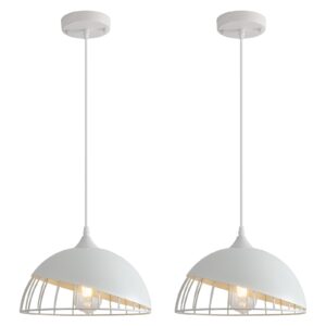 White Pendant Light, 2 Packs 9.4inch Farmhouse Pendant Light, Kitchen Pendant Lights, Industrial Pendant Lighting, Pendant Lights Kitchen Island for Living Room, Bar, Bedroom, Office