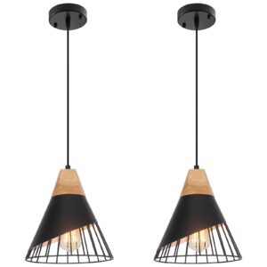 Black Pendant Light, 2 Packs 9.4inch Modern Pendant Lights, Farmhouse Pendant Light, Kitchen Pendant Lighting, Black Pendant Lights Kitchen Island for Living Room, Bar, Bedroom, Office