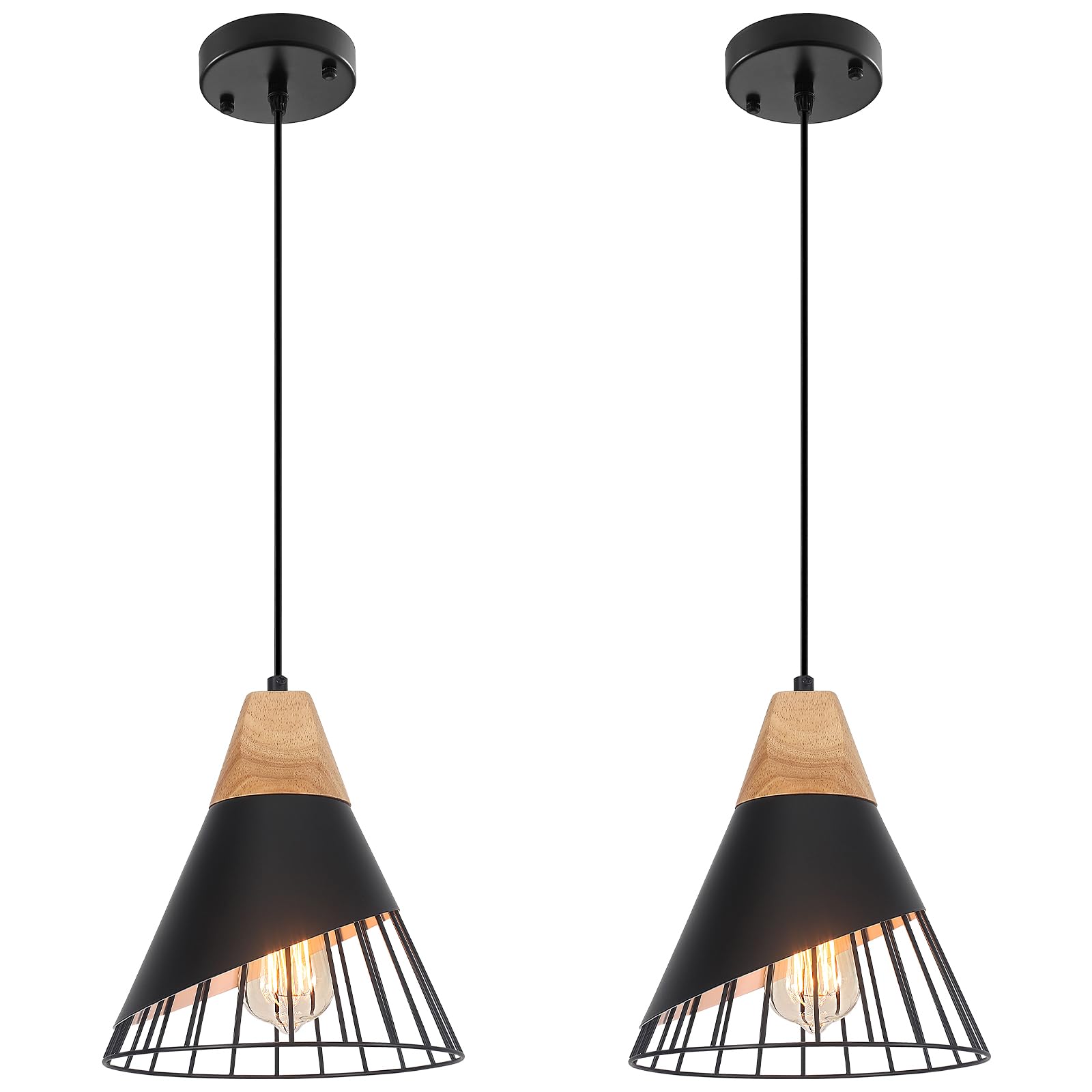 Black Pendant Light, 2 Packs 9.4inch Modern Pendant Lights, Farmhouse Pendant Light, Kitchen Pendant Lighting, Black Pendant Lights Kitchen Island for Living Room, Bar, Bedroom, Office