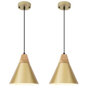 Farmhouse Pendant Light 2 Packs,9.4inches- Gold Pendant Lighting, Industrial Pendant Light, Kitchen Pendant Lights for Office, Bedroom, Living Room, Kitchen Island