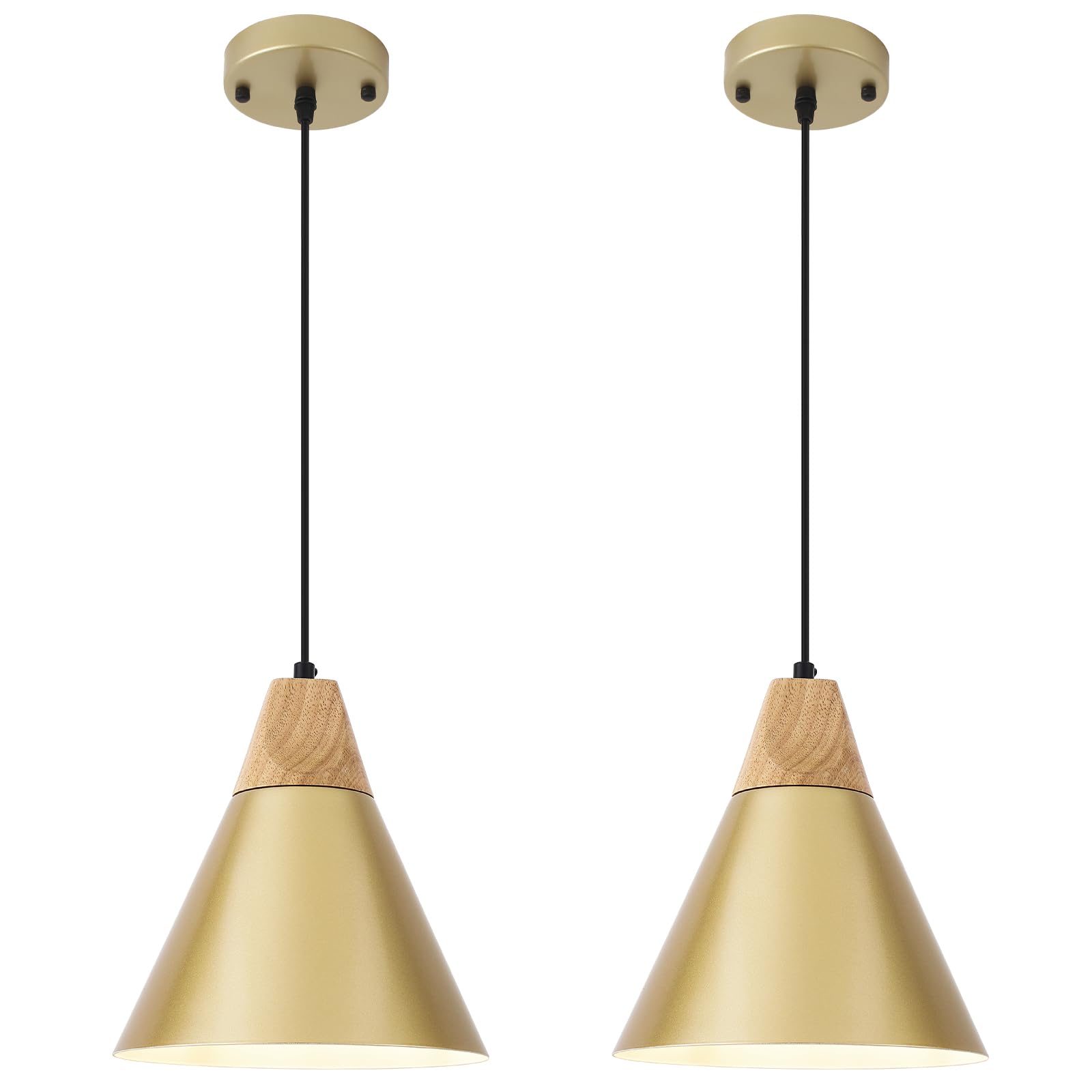 Farmhouse Pendant Light 2 Packs,9.4inches- Gold Pendant Lighting, Industrial Pendant Light, Kitchen Pendant Lights for Office, Bedroom, Living Room, Kitchen Island
