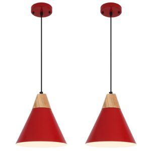Red Pendant Light, 2 Packs 9.4inch Farmhouse Pendant Light, Kitchen Pendant Lights, Pendant Lights Kitchen Island for Living Room, Bar, Bedroom, Office