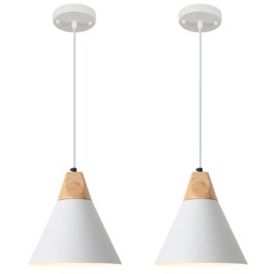 White Pendant Light, 2 Packs 9.4inch Farmhouse Pendant Light, Kitchen Pendant Lights, Pendant Lights Kitchen Island for Living Room, Bar, Bedroom, Office