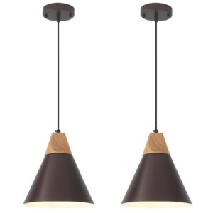 Farmhouse Pendant Light, Brown Pendant Light 2 Packs 9.4inch, Kitchen Pendant Lights, Pendant Lights Kitchen Island for Kitchen, Bedroom, Bar
