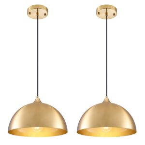 Gold-Electroplated Industrial Pendant Light 11.8inches 2 Packs,Mental Hanging Light Fixtures for Kitchen Island,Dome Pendant Light,Ceiling Light Fixtures for Restaurant Dining Room Aisle
