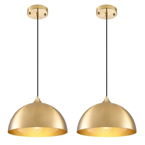 Gold-Electroplated Industrial Dome Pendant Light 2-Pack