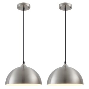 Brushed Nickel Industrial Pendant Light 11.8inches 2 Packs,Mental Hanging Light Fixtures for Kitchen Island,Dome Pendant Light,Ceiling Light Fixtures for Restaurant Dining Room Aisle