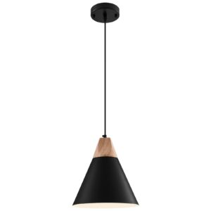 Black Pendent Light Fixtures 1 Pack 9.4 inches,Wood and Metal Kitchen Island Lights Ceiling Hanging,Pendant Lights Kitchen,Farmhouse Kitchen Light Fixtures for Bedroom,Hallway,Bar