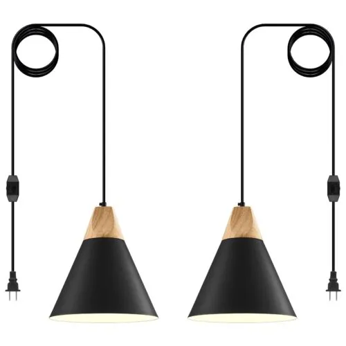 Black Plug-in Farmhouse Pendant Light 11.8