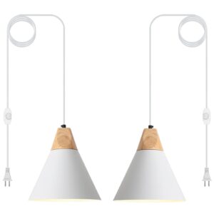 Plug in Pendant Light, 2 Pack 9.4inch Hanging Lights with Plug in Cord 14.7 ft, White Pendant Light Plug in, Hanging Pendant Light, Hanging Lamp Plug in for Bedroom Living Room Kitchen Island