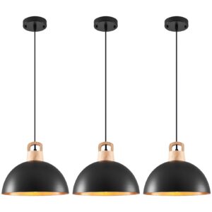 Black Pendant Light, 3 Packs 11.8inch Modern Pendant Lights, Farmhouse Pendant Lights Kitchen Island, Kitchen Pendant Light for Bedroom; Office; Living Room