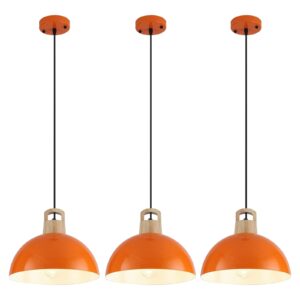 Modern Pendant Lights, 3 Packs 11.8inch Orange Pendant Light, Farmhouse Pendant Light, Kitchen Pendant Lighting, Pendant Lights Kitchen Island for Living Room, Bar, Bedroom, Office