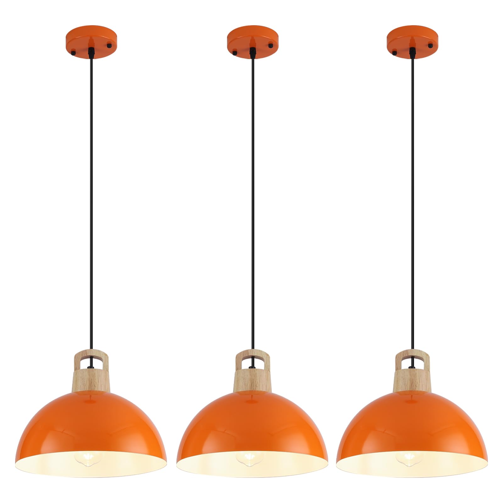 Modern Pendant Lights, 3 Packs 11.8inch Orange Pendant Light, Farmhouse Pendant Light, Kitchen Pendant Lighting, Pendant Lights Kitchen Island for Living Room, Bar, Bedroom, Office