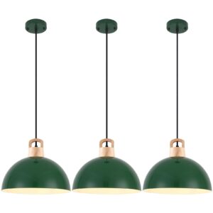 Farmhouse Pendant Light 11.8 inches, 3 Packs- Green Industrial Kitchen Pendant Lights for Library, Office, Kitchen Island, Bedroom