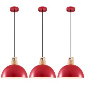 Red Pendant Light; 3 Packs 11.8inch Kitchen Pendant Lights; Farmhouse Pendant Light; Pendant Lights Kitchen Island for Bedroom; Office; Living Room