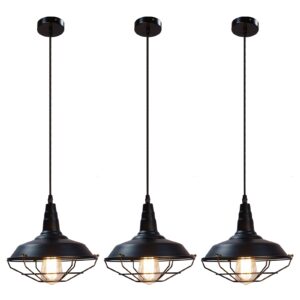 Black Pendant Light fixtures 10.5 inches 3 Packs, Matte Pendant Lights Kitchen Island, Industrial Pendant Light, Vintage Farmhouse Pendant Lights for Dinning Room Entryway Barn