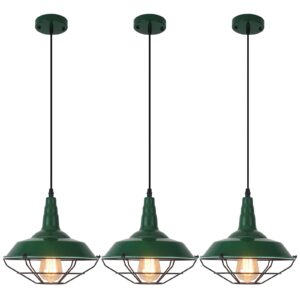 Farmhouse Green Pendant Light, 3 Packs 10.5 inch, Modern Pendant Lighting, Kitchen Pendant Lights, Industrial Pendant Light, Pendant Lights Kitchen Island for Bedroom, Living Room, Bar