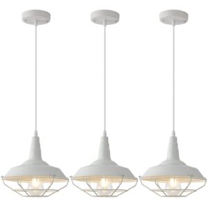 Farmhouse Pendant Light 10.5inches, 3 Packs - White Industrial Pendant Light, Pendant Lights Kitchen Island, Kitchen Pendant Lights for Bedroom, Office, Library, Dining Room