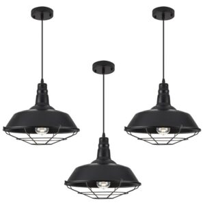Black Pendant Light, Modern Large Pendant Light 14.1" 3 Packs, Kitchen Pendant Lights, Farmhouse Pendant Lights Kitchen Island for Kitchen, Living Room, Bedroom