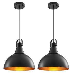 Black Pendant Lights 2 Pack, Farmhouse & Industrial Pendant Lights for Kitchen, Bedroom & Office