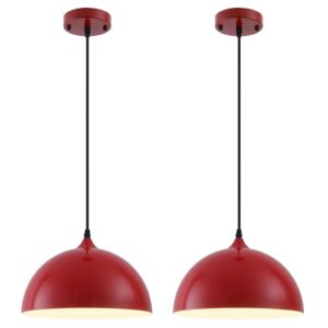 Red Farmhouse Pendant Light 11.8inches 2 Packs,Kitchen Pendant Lights, Industrial Pendant Light, Pendant Lights Kitchen Island for Living Room, Bedroom, Dinning Room, Office