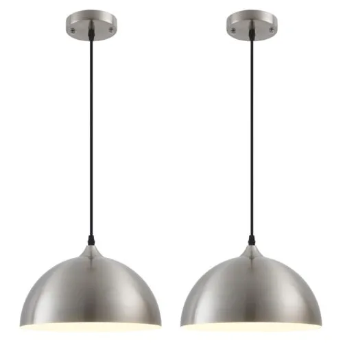 Brushed Nickel Industrial Dome Pendant Light 2-Pack