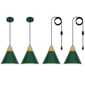 Farmhouse Pendant Light, Green Pendant Light 2 Packs 9.4inch, Kitchen Pendant Light, Industrial Pendant Light, Farmhouse Pendant Lights Kitchen Island for Kitchen, Bedroom, Bar