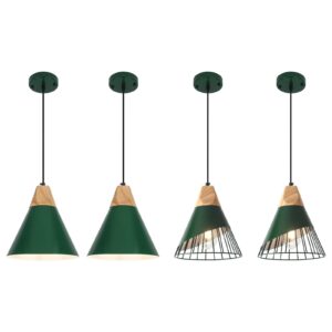 Farmhouse Pendant Light, Green Pendant Light 2 Packs 9.4inch, Kitchen Pendant Light, Industrial Pendant Light, Farmhouse Pendant Lights Kitchen Island for Kitchen, Bedroom, Bar