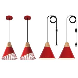 Farmhouse Pendant Light, 2 Packs 9.4inch Red Pendant Light, Kitchen Pendant Lights, Industrial Pendant Light, Pendant Lights Kitchen Island for Kitchen, Bar, Bedroom