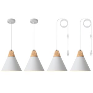 White Farmhouse Pendant Light, White Pendant Light 2 Packs 9.4inch, Kitchen Pendant Lights, Industrial Pendant Light, Farmhouse Pendant Lights Kitchen Island for Kitchen, Bedroom, Bar