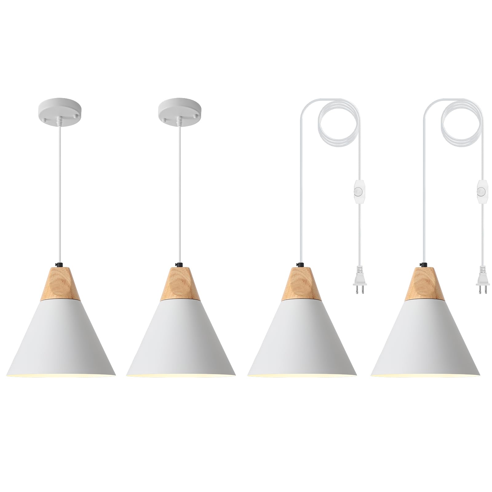 White Farmhouse Pendant Light, White Pendant Light 2 Packs 9.4inch, Kitchen Pendant Lights, Industrial Pendant Light, Farmhouse Pendant Lights Kitchen Island for Kitchen, Bedroom, Bar