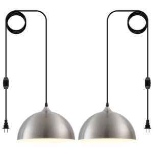 Brushed Nickel Plug in Pendant Light 2 Packs 11.8inch, Farmhouse Pendant Light, Pendant Lights Kitchen Island, Hanging Lights with Plug in Cord 14.7 ft