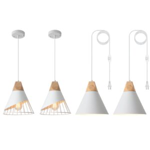 2 Pack 9.4inch White Farmhouse Modern Pendant Light, Kitchen, Bedroom, Living Room, Dining Room