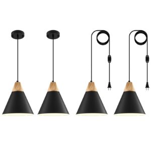 Black Pendent Light 2 Packs, 9.4 Inches, Kitchen, Bar, Bedroom, Modern Style, 2 Count, LED, Black Color, Matte Finish, E26 Base, 120V, 120W, Indoor Use, Ceiling Mount