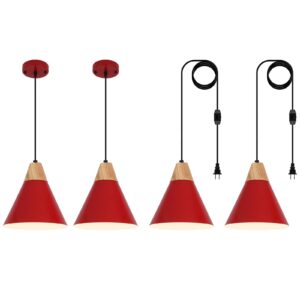 Farmhouse Pendant Light, Red Pendant Light 2 Packs 9.4inch, Kitchen Pendant Light, Industrial Pendant Light, Farmhouse Pendant Lights Kitchen Island for Kitchen, Bedroom, Bar