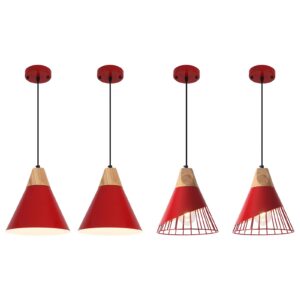 Farmhouse Pendant Light, Red Pendant Light 2 Packs 9.4inch, Kitchen Pendant Light, Industrial Pendant Light, Farmhouse Pendant Lights Kitchen Island for Kitchen, Bedroom, Bar